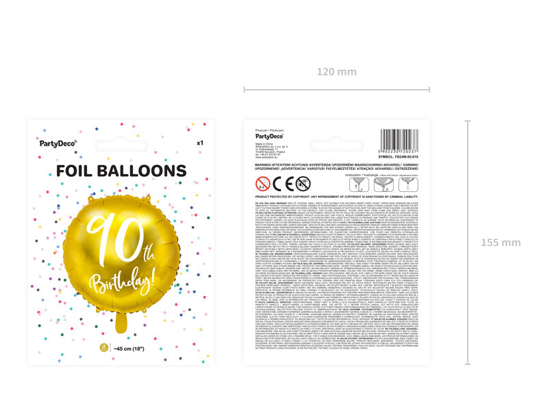 Balon helowy na 90 urodziny złoty pusty 45cm