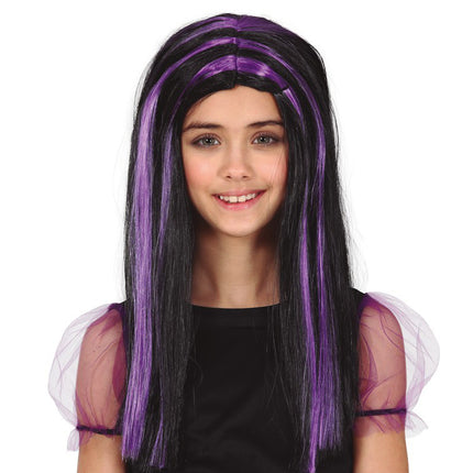 Peruka na Halloween w fioletowe paski