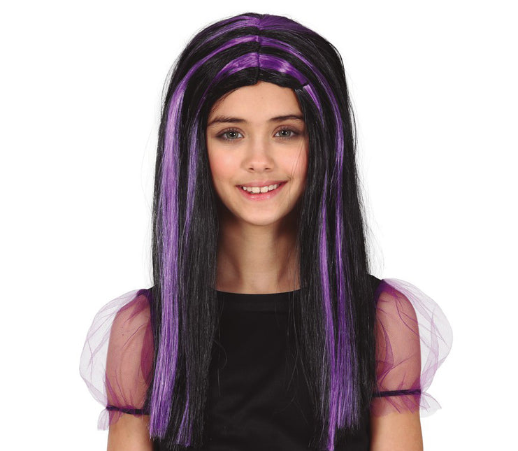 Peruka na Halloween w fioletowe paski