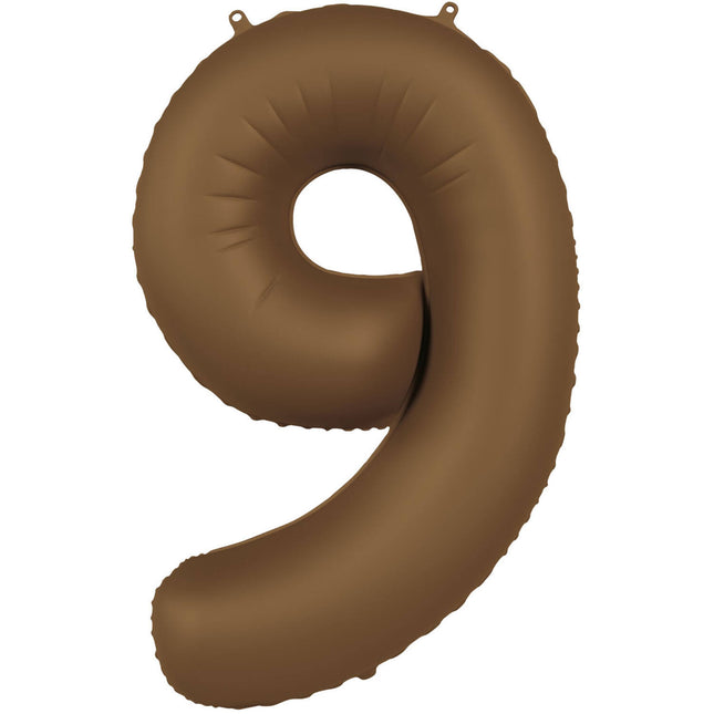Balon z figurką na 9 lat brązowy matowy 86 cm