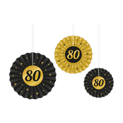 Zestaw wachlarzy papierowych 80 Years 20-40cm 3-częściowy