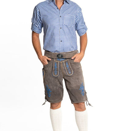 Skórzane krótkie buty Lederhose w kolorze niebieskim z paskiem