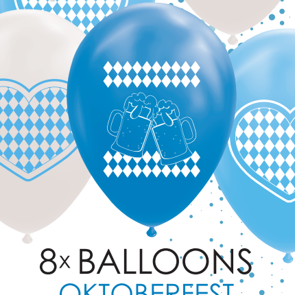 Balony na Oktoberfest niebiesko-białe 30 cm 8 szt.