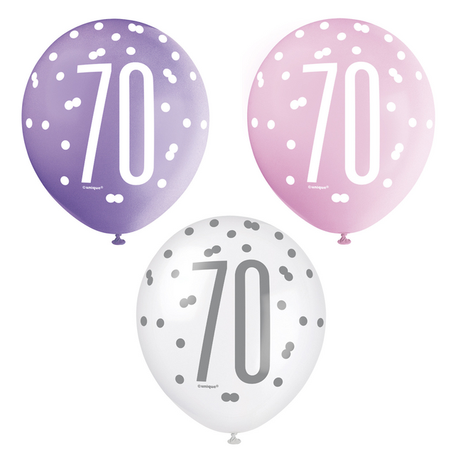 Balony 70 lat kropki 30cm 6szt
