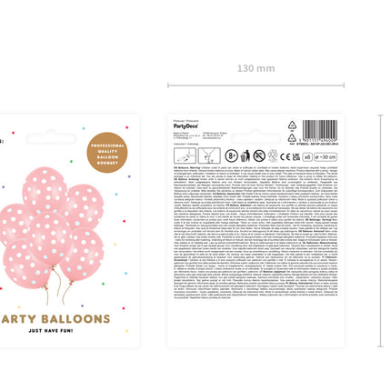 Balony jasnoróżowe białe kropki 30cm 6szt