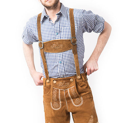 Skórzane szorty Lederhose w kolorze brązowym z szelkami