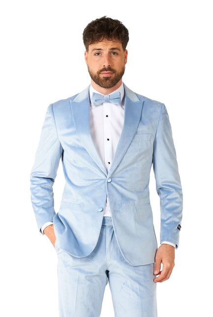 Jasnoniebieski aksamitny smoking męski <tc>OppoSuits</tc>