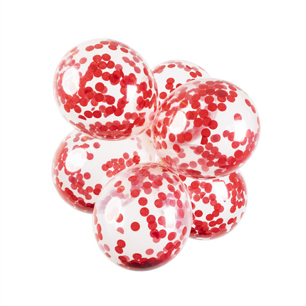 Balony konfetti czerwone 30cm 6szt