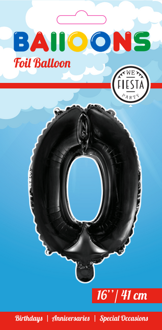 Balon foliowy Figurka 0 Czarny 41 cm ze słomką