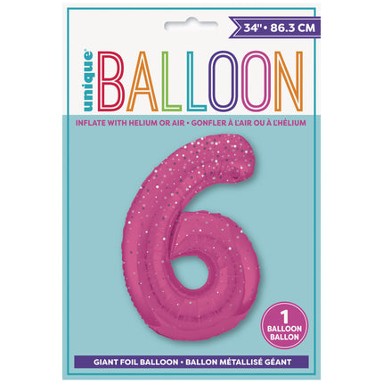 Balon z figurką na 6 lat w różowe kropki 86 cm