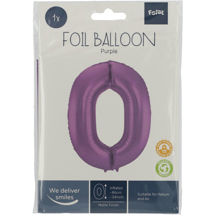 Balon foliowy Figura 0 Matt Purple XL 86cm pusty