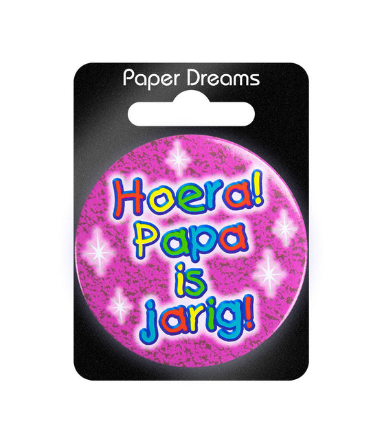 Przycisk Hoera Papa is Jarig 5,5cm