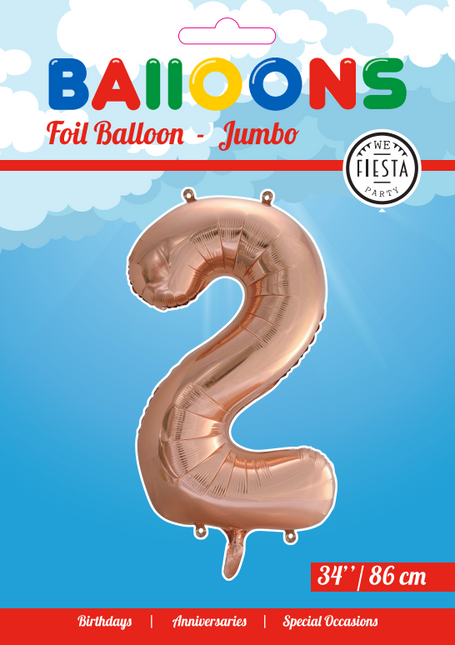 Balon foliowy figura 2 różowe złoto XL 86 cm pusty