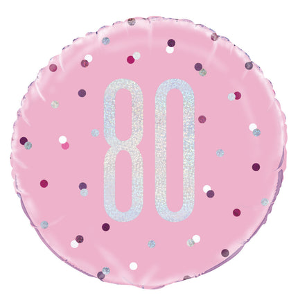Balon helowy 80 lat różowy 45 cm pusty