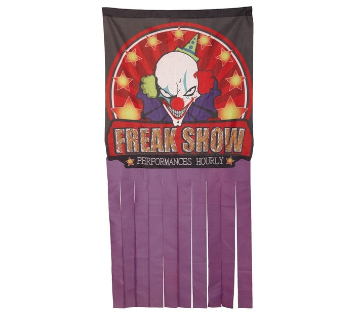 Halloweenowa kurtyna do drzwi Clown Show 1.58m