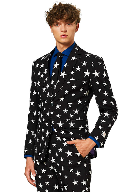 Czarny garnitur męski w białe gwiazdki <tc>OppoSuits</tc>