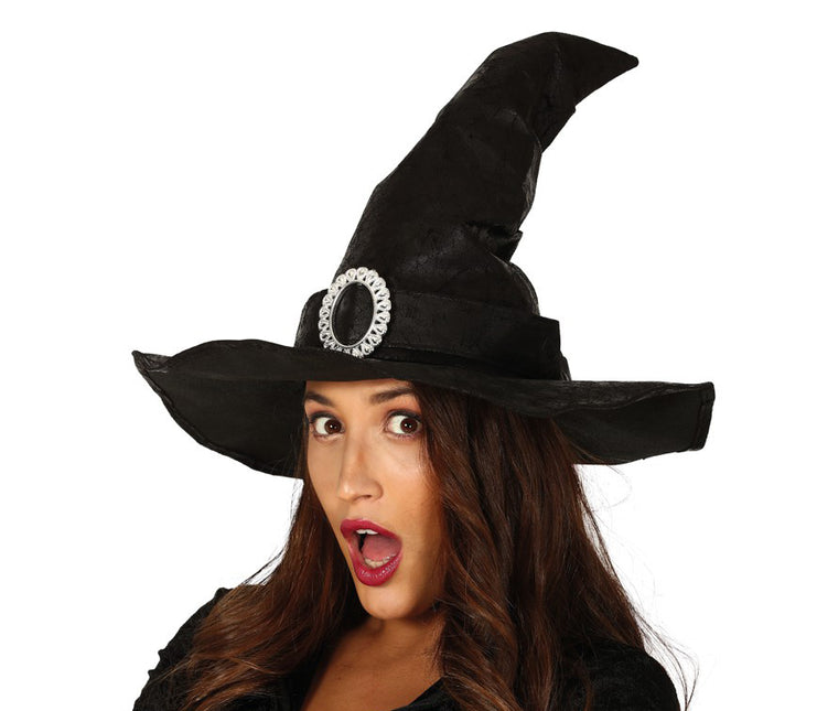 Kapelusz czarownicy na Halloween z czarną klamrą