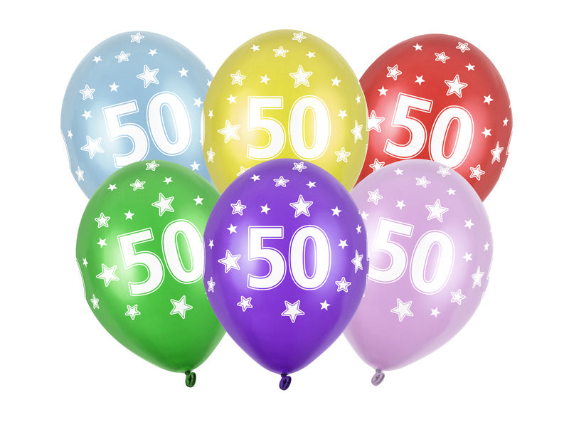Balony 50 lat kolorowe metaliczne 30cm 6szt