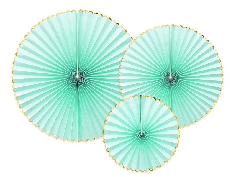 Wachlarze papierowe Mint Green Gold Set 23-40cm 3 szt.