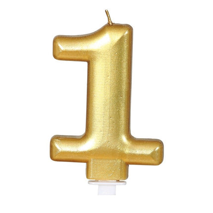 Złota świeczka na 1 rok, metaliczna, 8 cm