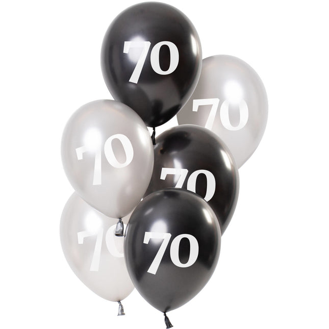Balony 70 lat czarne 23cm 6szt