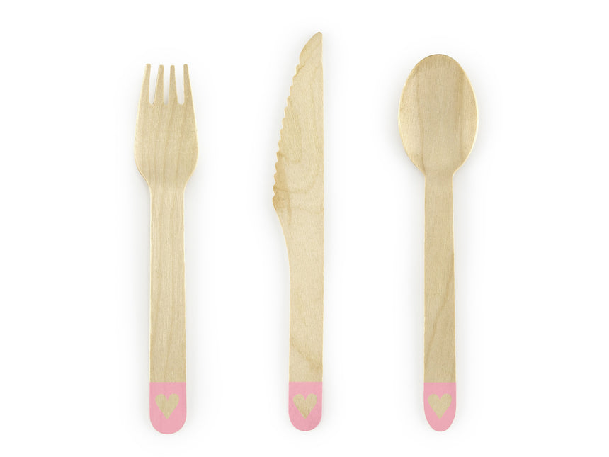 Sztućce drewniane różowe 16cm 18 szt.