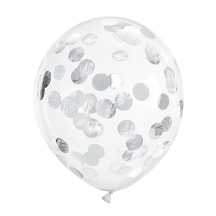 Balony z konfetti Silver Deluxe 30cm 6szt