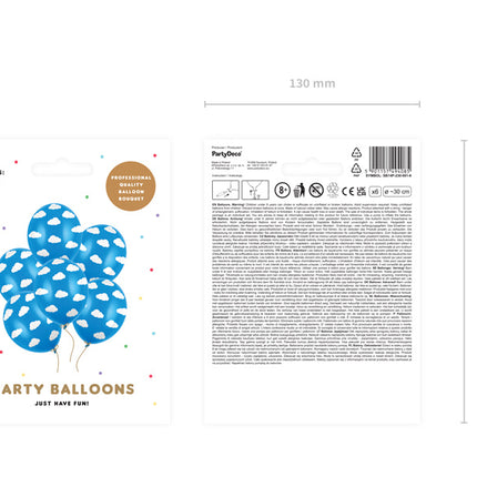 Balony niebieskie białe chmury 30cm 6szt