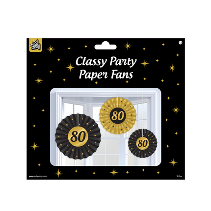 Zestaw wachlarzy papierowych 80 Years 20-40cm 3-częściowy