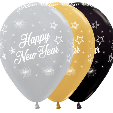 Balony Happy New Year Elegant Mix 30cm 25szt