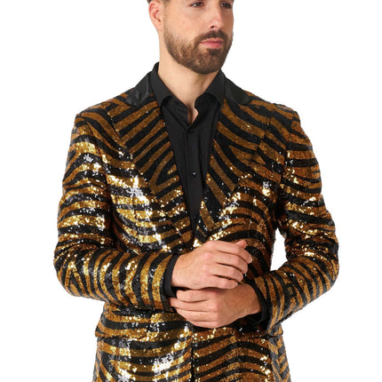 Gold Black Tiger Paillet Blazer Men <tc>OppoSuits</tc>