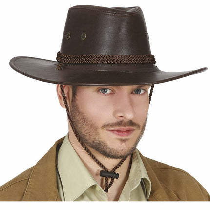 Brązowy skórzany kapelusz kowbojski