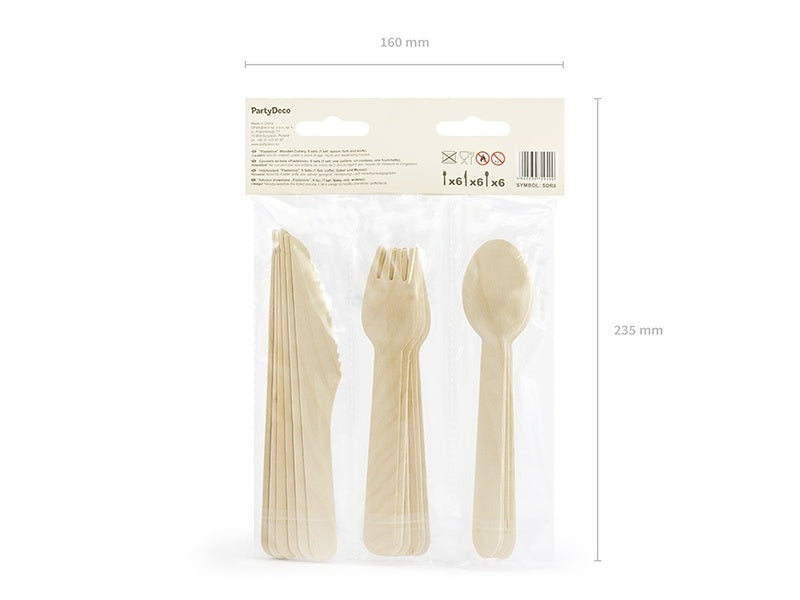 Sztućce drewniane kolorowe pastelowe 16cm 18 szt.