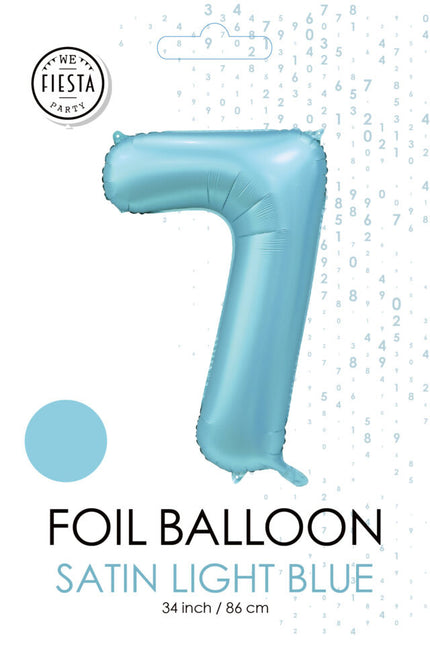 Jasnoniebieski balon z figurką 7 lat, połysk 86 cm