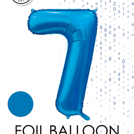 Niebieski balon z figurką 7 lat, połysk 86 cm