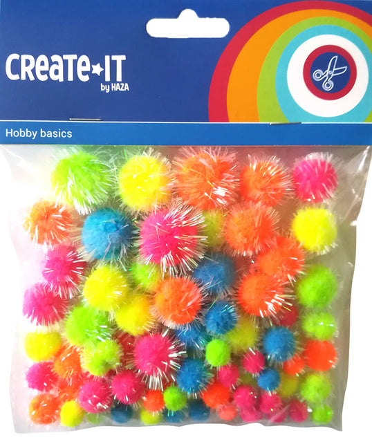 Pompony Glitter Neon Mix 75szt