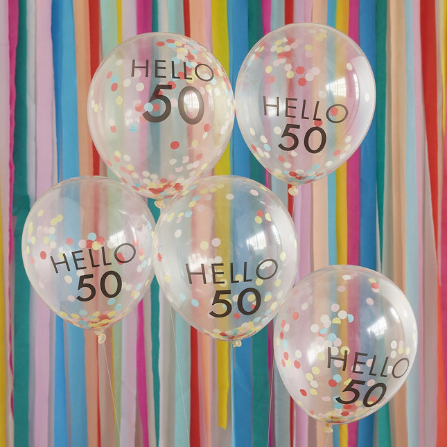 Przezroczyste balony z konfetti 50 lat 30 cm 5 szt.