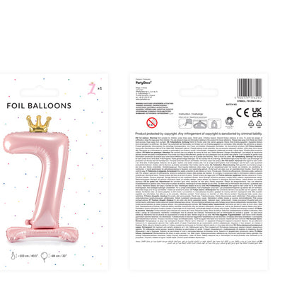 Balon foliowy cyfra 7 jasnoróżowy standardowy pusty 84 cm