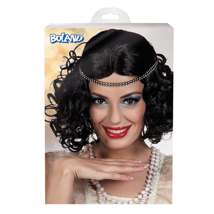 Czarna peruka Flapper z opaską na głowę