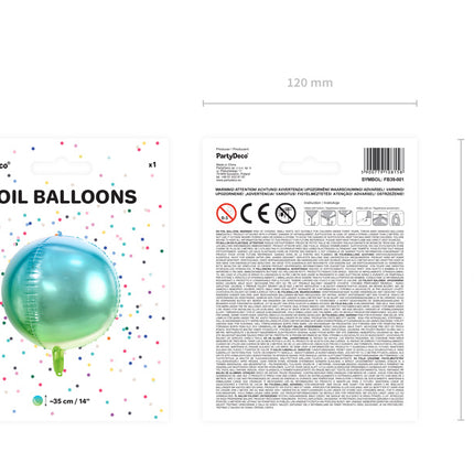 Balon helowy okrągły niebieski zielony pusty 35cm