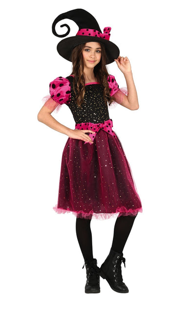 Kostium czarownicy na Halloween dla dziewczynki różowy