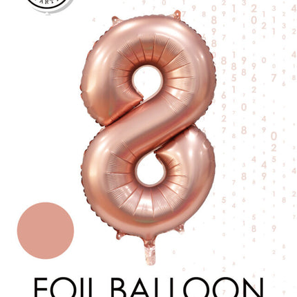 Balon z figurką w kolorze różowego złota 8 lat, połysk 86 cm