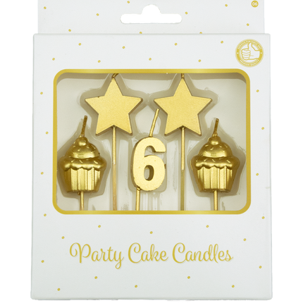 Świeczki na 6 lat Cupcake Gold 17,5 cm