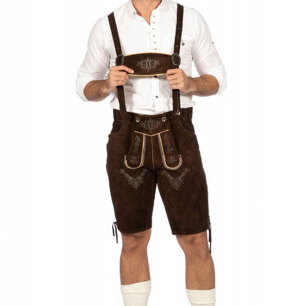 Ciemnobrązowe Lederhose Męskie Krótkie
