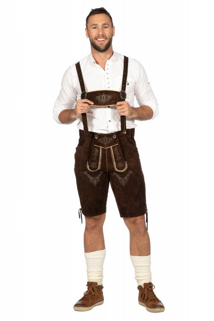 Ciemnobrązowe Lederhose Męskie Krótkie