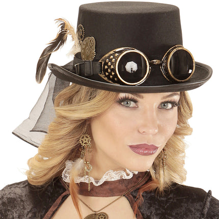 Steampunkowe okulary w kapeluszu