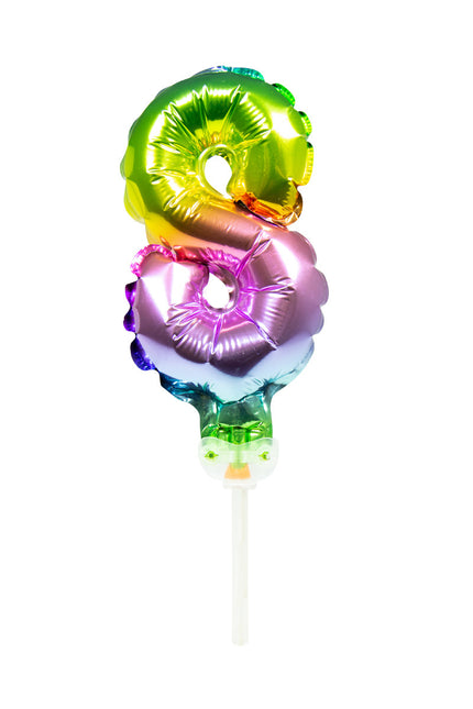 Balon foliowy Figurka 8 Rainbow 13cm z patyczkiem