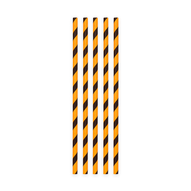Słomki papierowe pomarańczowe/czarne w paski 19,7 cm 20 szt.
