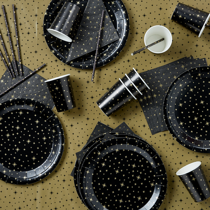 Słomki papierowe Gold Stars Black 20cm 8szt