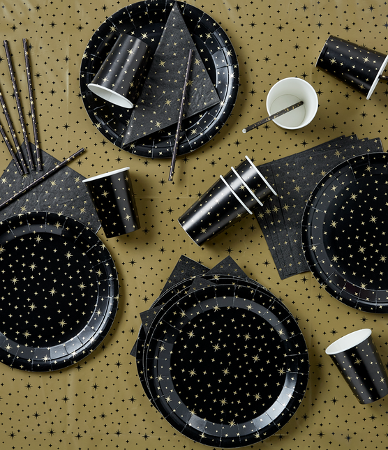 Słomki papierowe Gold Stars Black 20cm 8szt